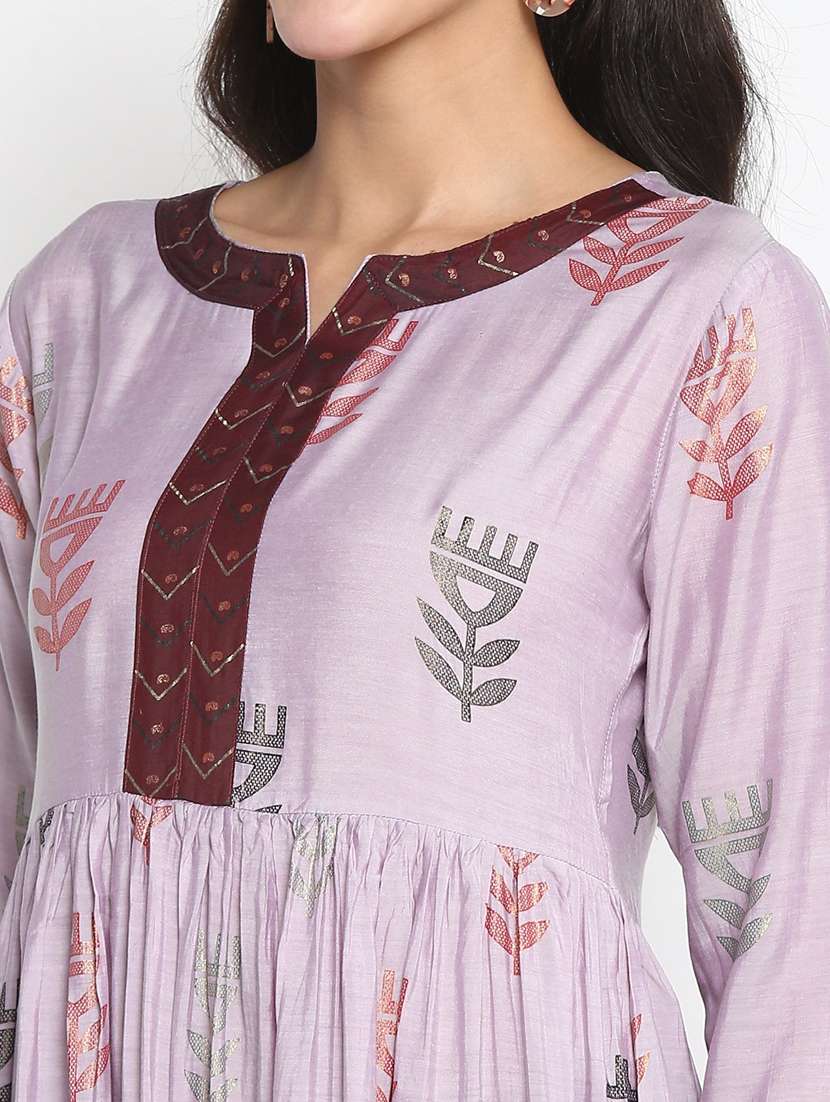 women lavender mandarin neck kurta pant set - 21100710 - Standard Image - 4