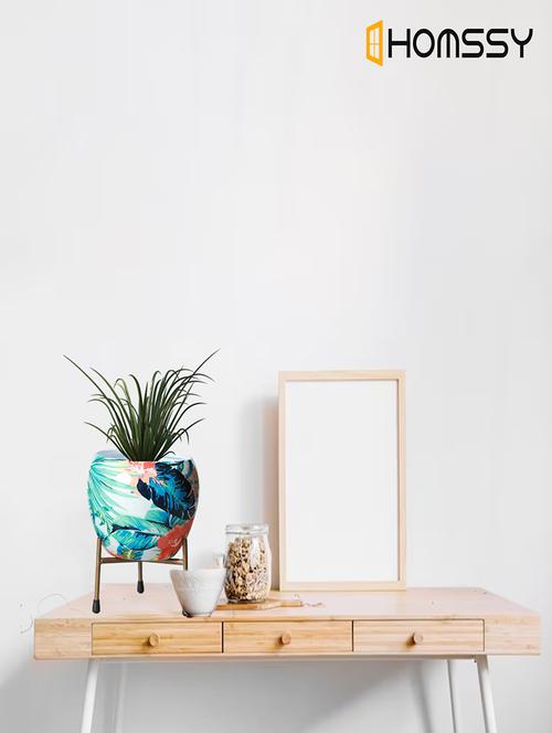 homssy printed metal planter with tripod metal stand multicolour leaf - 21101670 -  Standard Image - 0