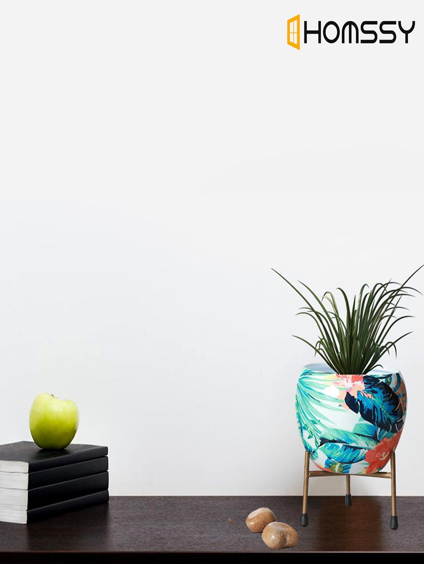 homssy printed metal planter with tripod metal stand multicolour leaf - 21101670 -  Standard Image - 1