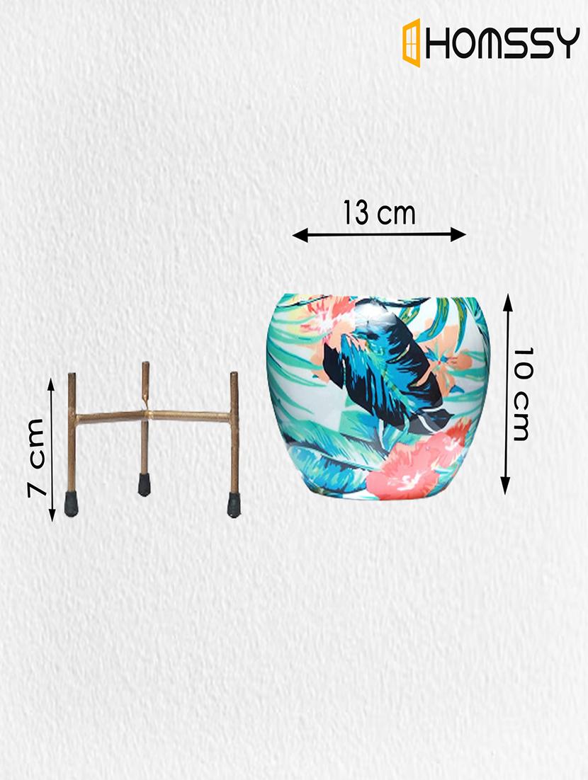 homssy printed metal planter with tripod metal stand multicolour leaf - 21101670 - Standard Image - 4