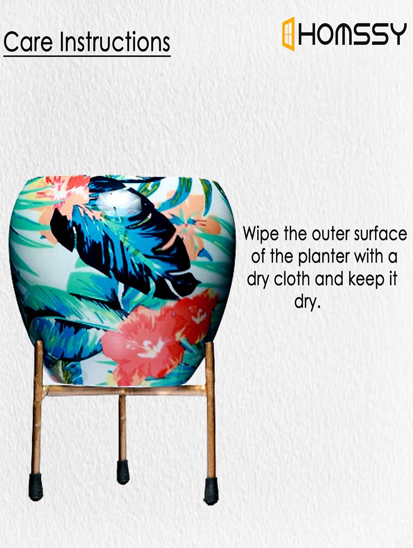homssy printed metal planter with tripod metal stand multicolour leaf - 21101670 - Standard Image - 6