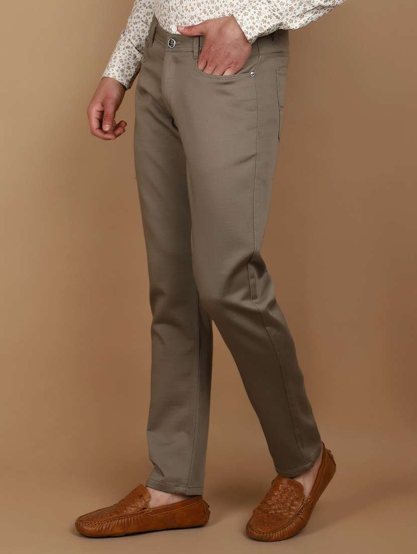 green cotton flat front casual trousers - 21101724 -  Standard Image - 1