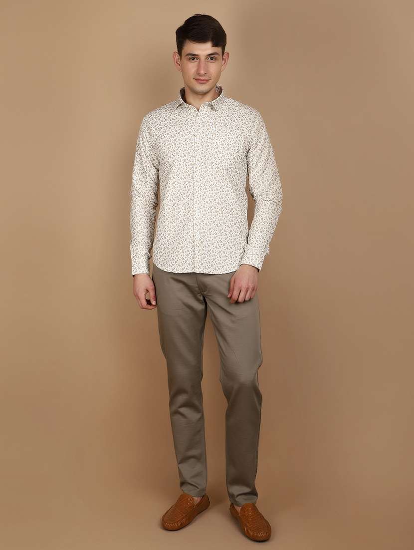 green cotton flat front casual trousers - 21101724 -  Standard Image - 4