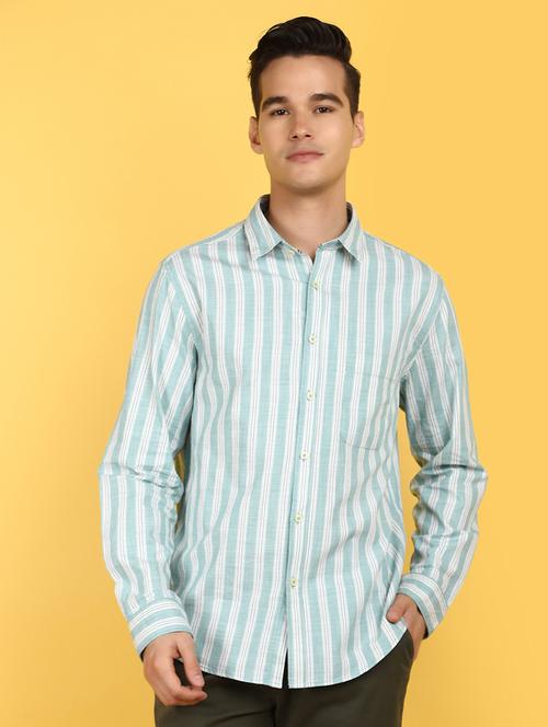 men sea green regular fit striped casual shirt - 21101791 - Standard Image - 0