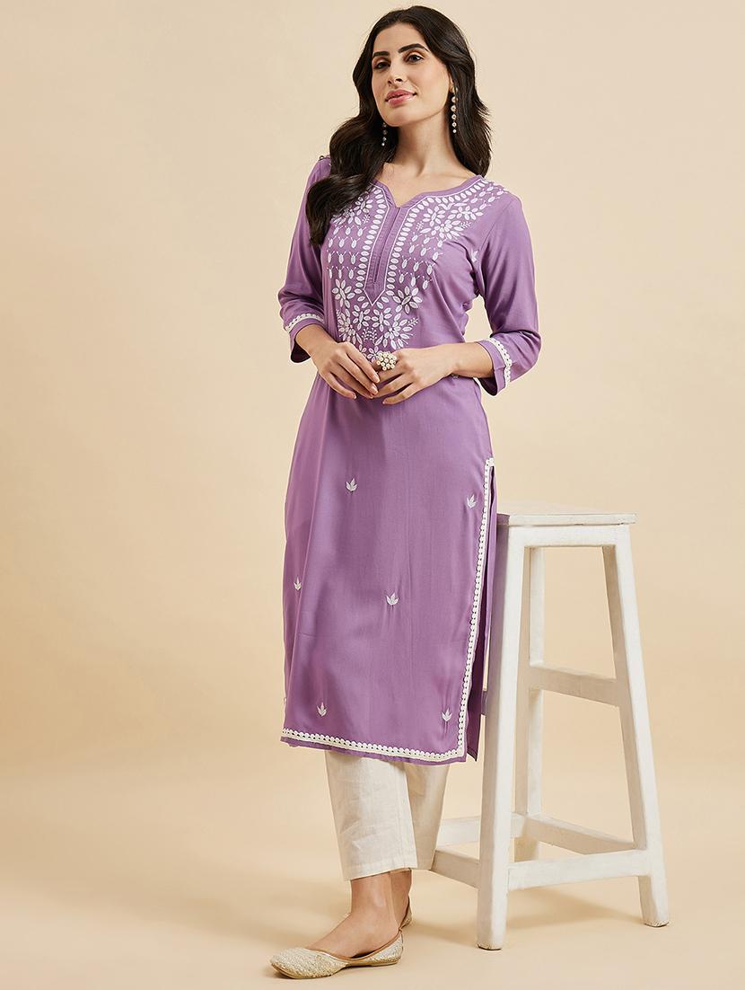 women lavender embroidered detailed kurta