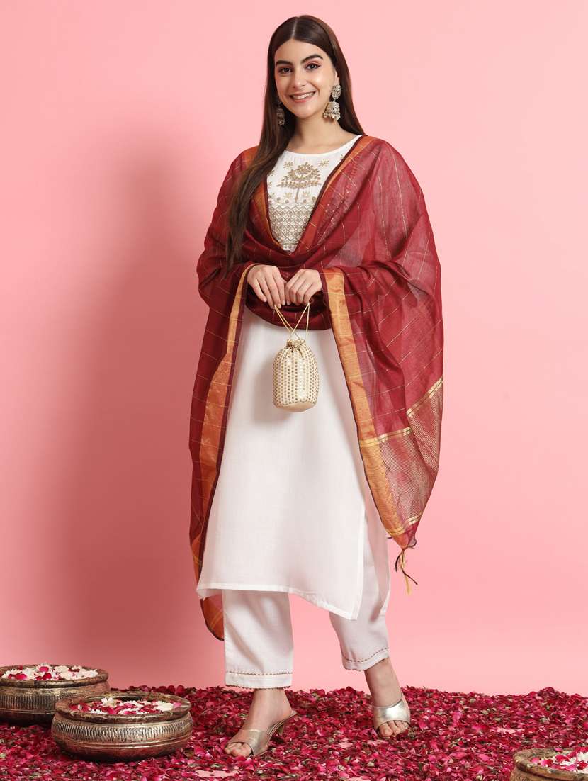 women three quarter sleeve kurta pant with dupatta set - 21102151 - Standard Image - 1