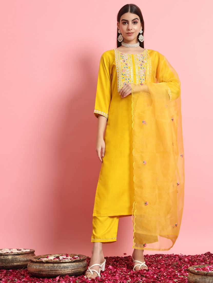 women embroidered kurta pant with dupatta suit set