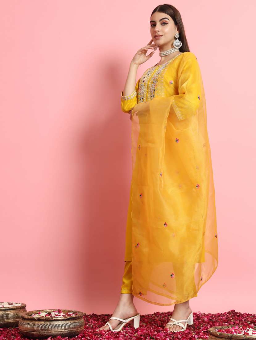 women embroidered kurta pant with dupatta suit set - 21102163 -  Standard Image - 1