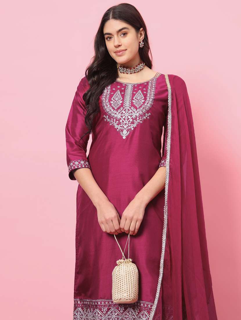 women three quarter sleeve kurta pant with dupatta set - 21102171 - Standard Image - 4