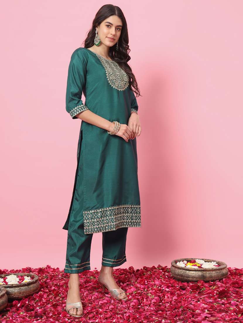 women three quarter sleeve kurta pant with dupatta set - 21102172 -  Standard Image - 1