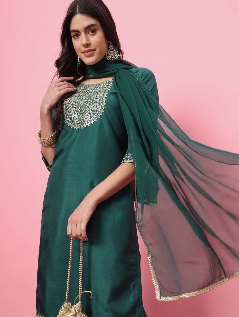 women three quarter sleeve kurta pant with dupatta set - 21102172 -  Standard Image - 4