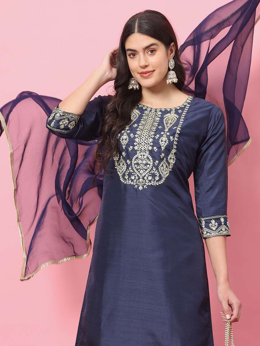 women three quarter sleeve kurta pant with dupatta set - 21102173 - Standard Image - 4
