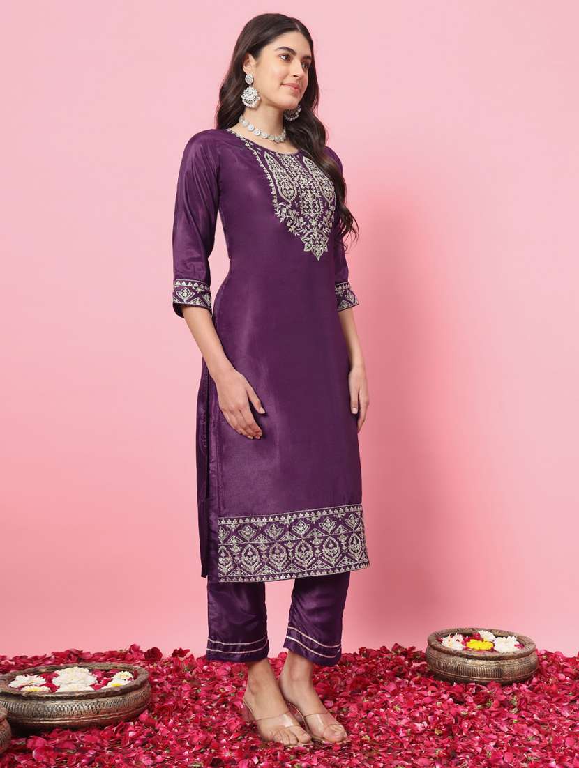 women purple kurta pant set with dupatta - 21102174 -  Standard Image - 1