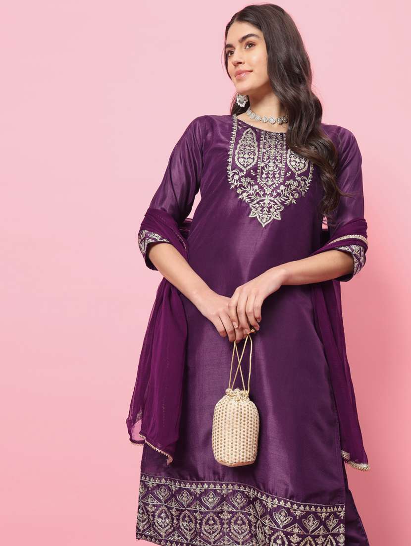women purple kurta pant set with dupatta - 21102174 -  Standard Image - 4