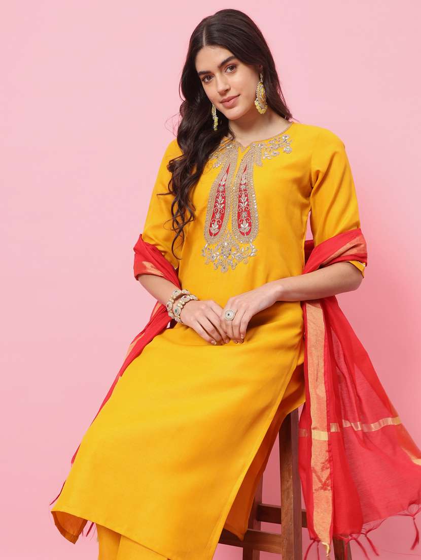 women embroidered kurta bottom with dupatta suit set - 21102182 -  Standard Image - 4