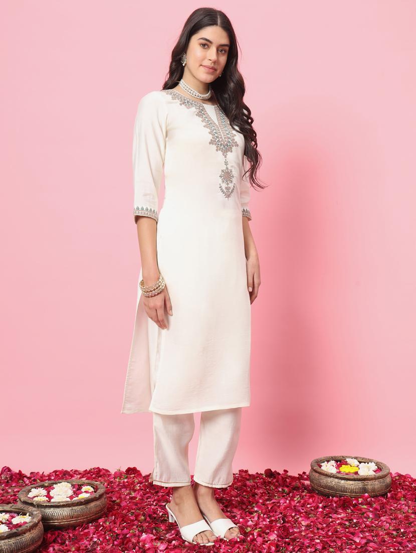 women three quarter sleeve kurta pant with dupatta set - 21102186 - Standard Image - 1