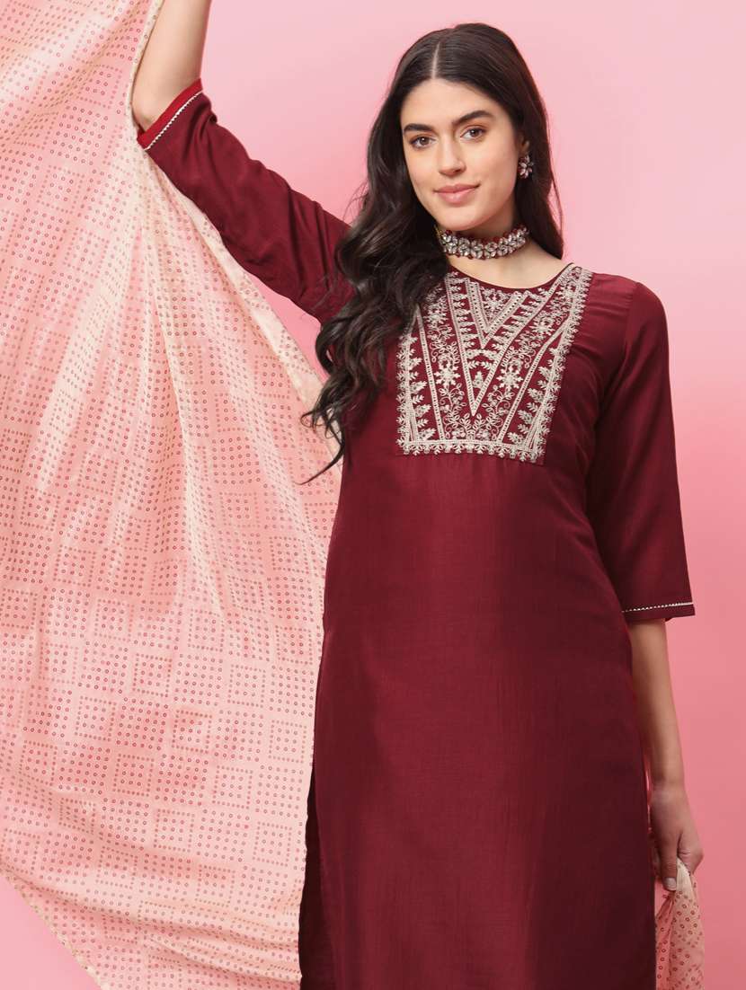 women embroidered kurta bottom with dupatta suit set - 21102187 -  Standard Image - 4