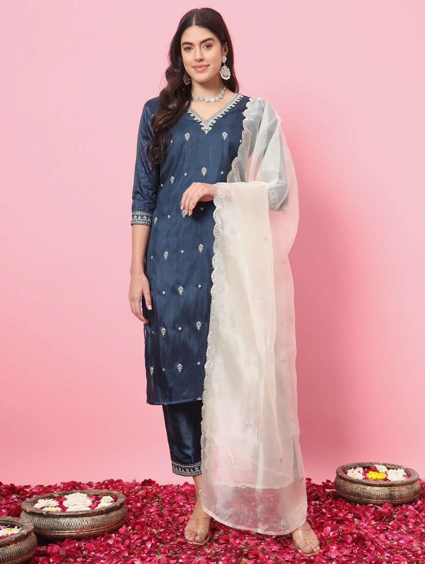 women embroidered kurta bottom with dupatta suit set