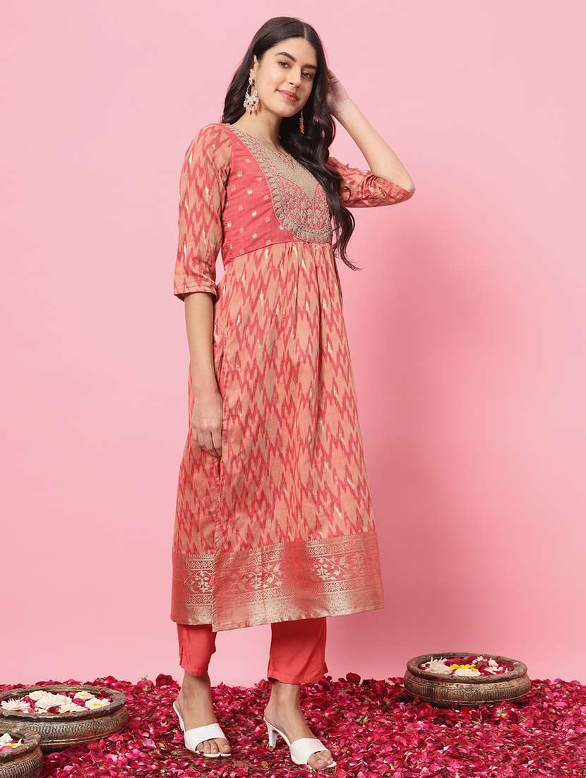 women peach kurta pant set with dupatta - 21102200 -  Standard Image - 1
