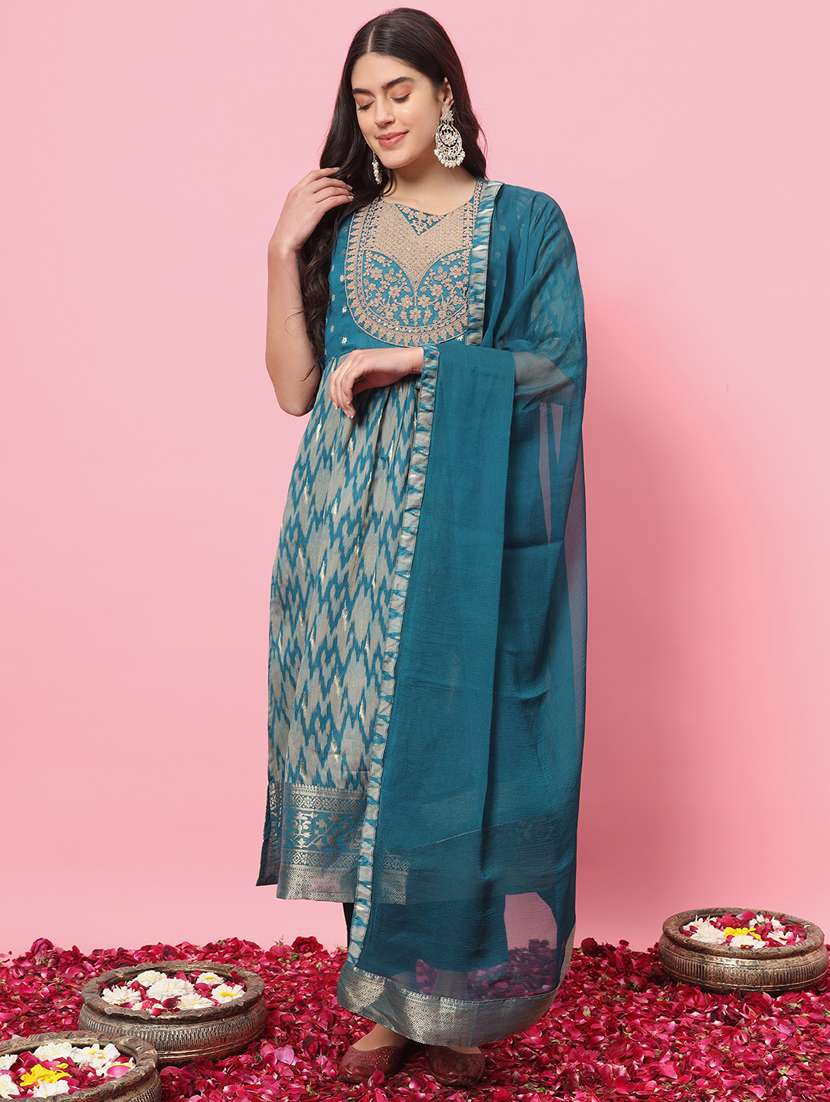 women ikat kurta bottom with dupatta suit set