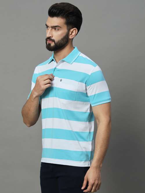 men light blue color blocked regular fit polo t-shirt - 21102252 -  Standard Image - 0