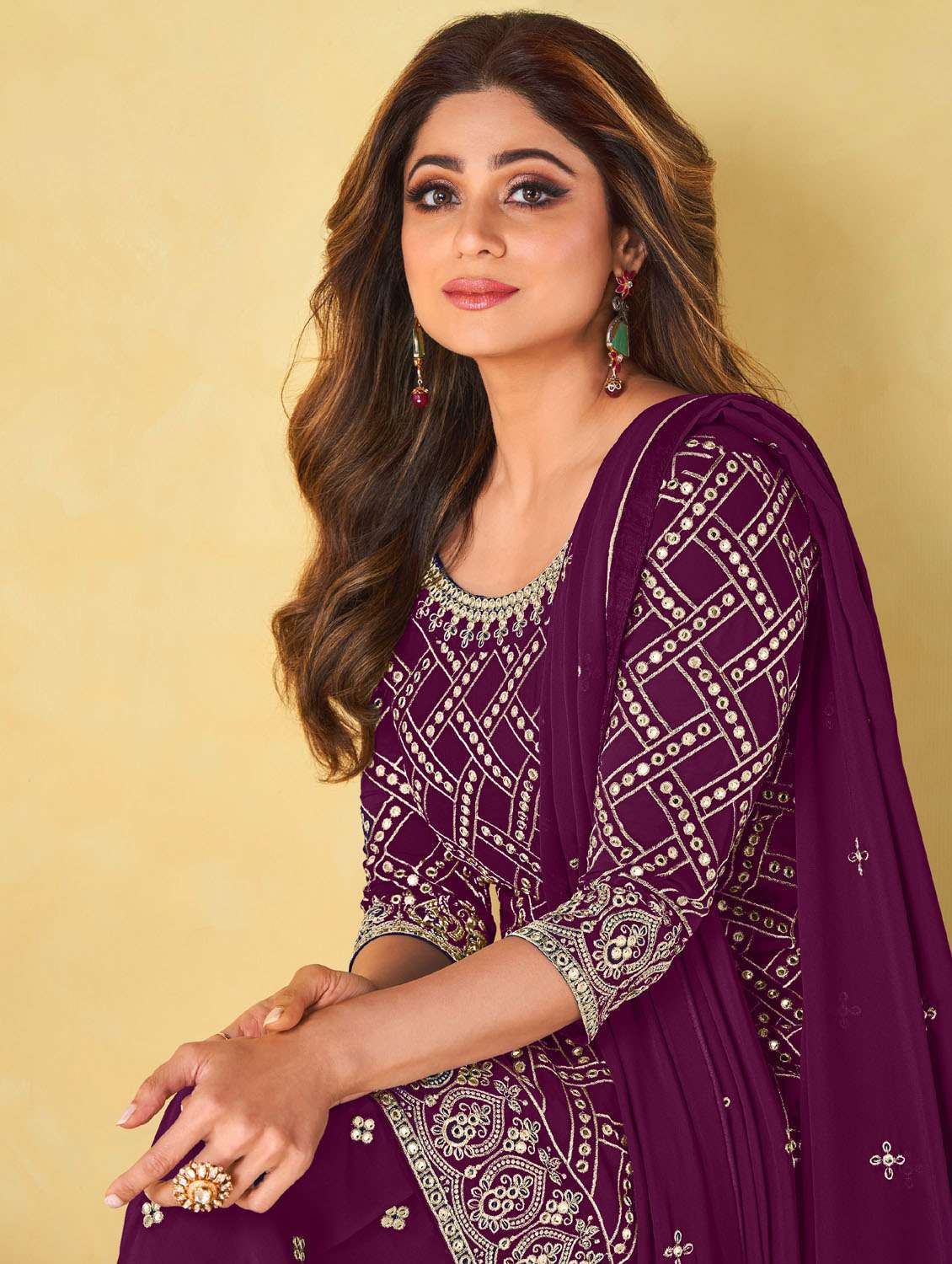 purple angrakha semi-stitched suit - 21102482 - Standard Image - 1