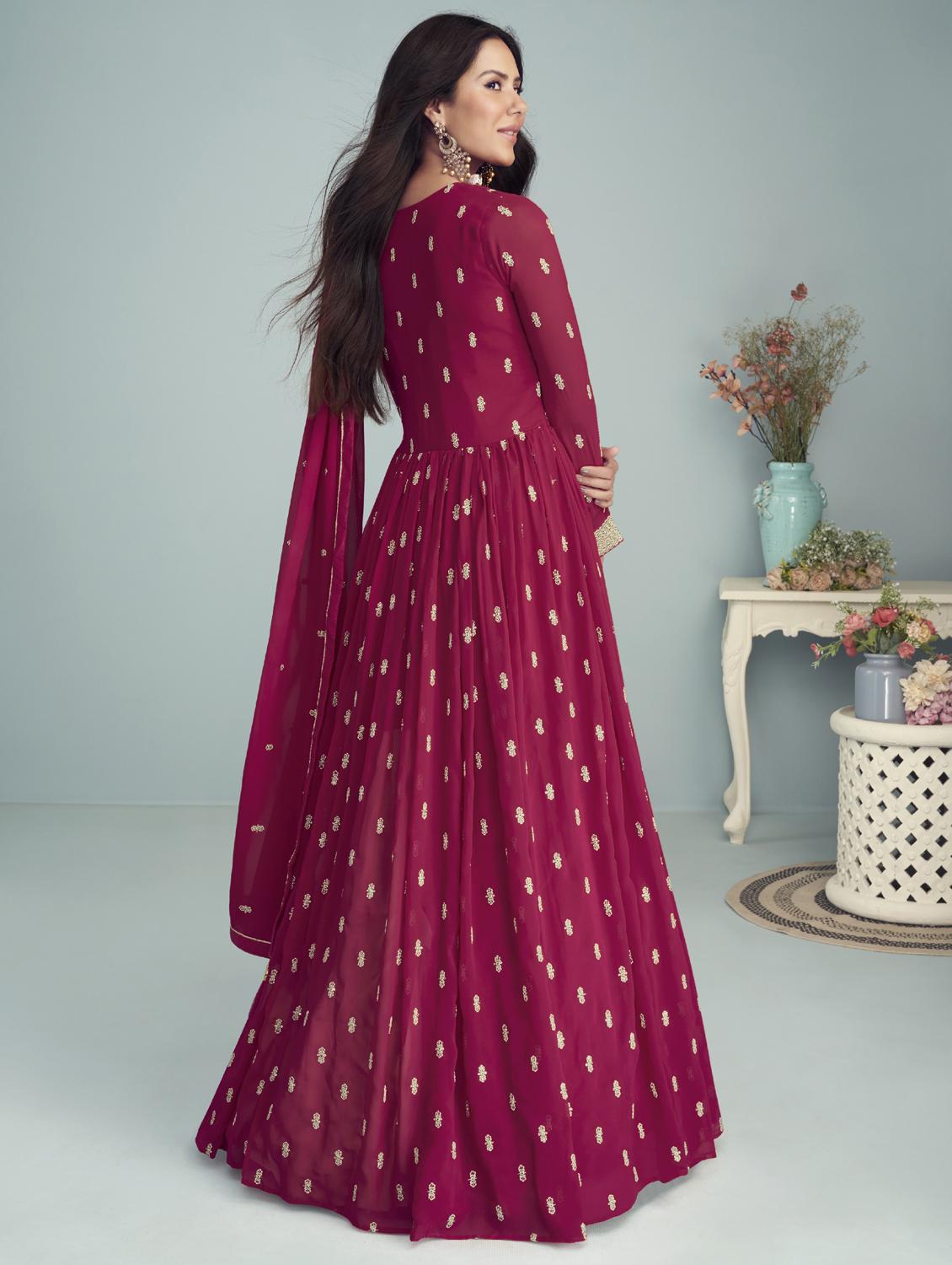 pink anarkali semi-stitched suit - 21102483 - Standard Image - 1