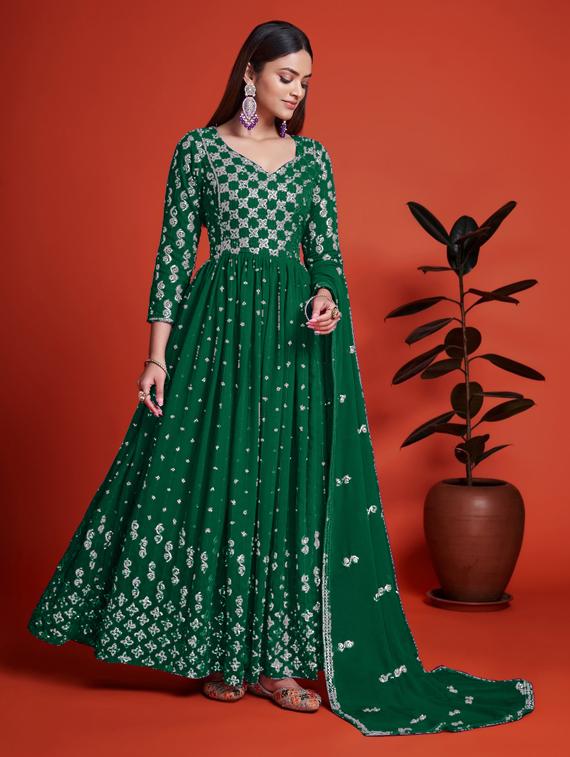 green anarkali semi-stitched suit - 21102490 - Standard Image - 1