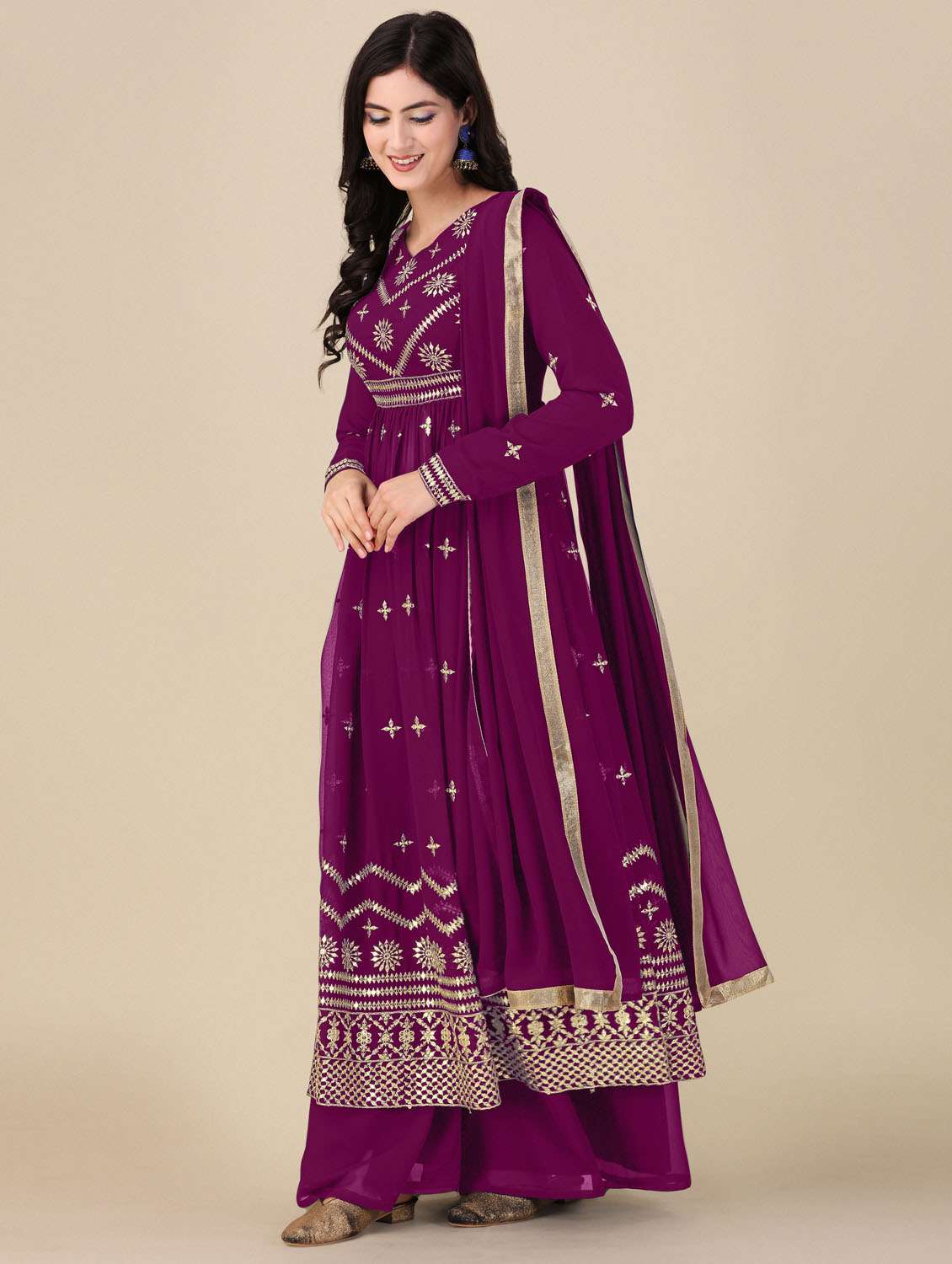 purple anarkali  semi-stitched suit - 21102505 -  Standard Image - 1