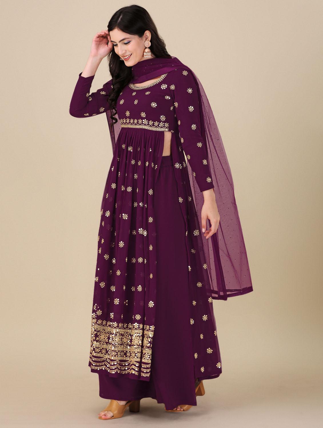 purple angrakha semi-stitched suit - 21102511 - Standard Image - 1