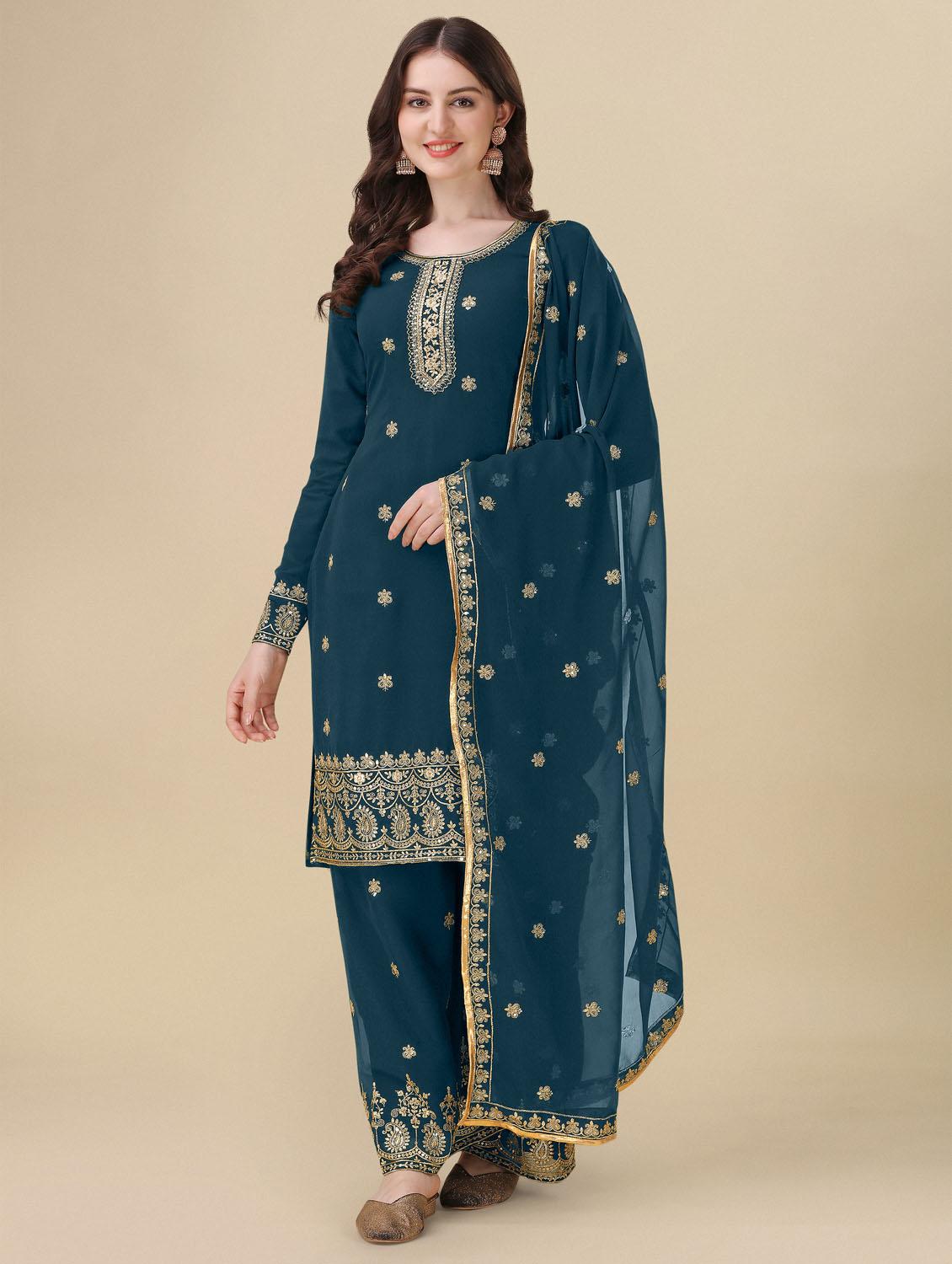 teal angrakha semi-stitched suit - 21102537 - Standard Image - 1