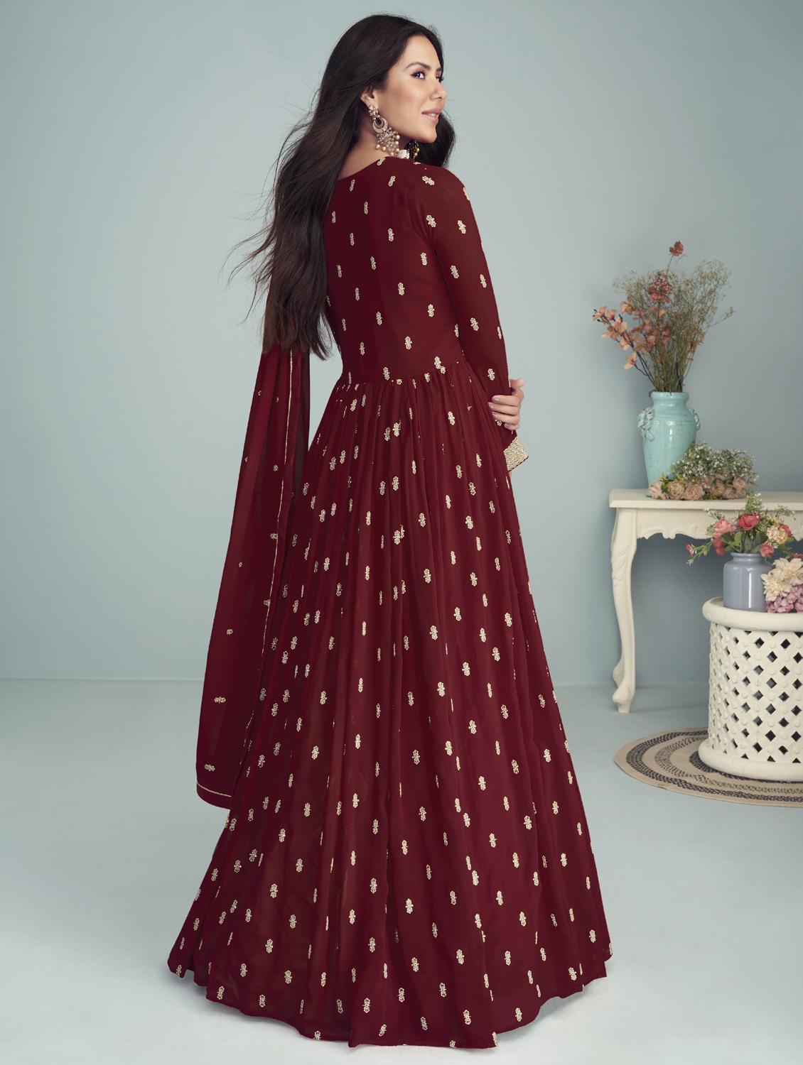 maroon anarkali  semi-stitched suit - 21102541 -  Standard Image - 1