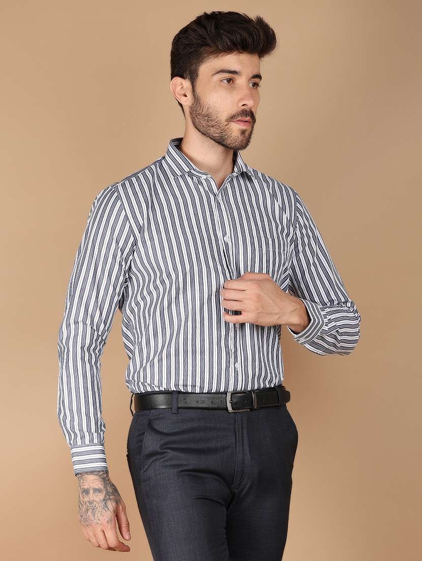 men long sleeved striped formal shirt - 21102688 -  Standard Image - 1