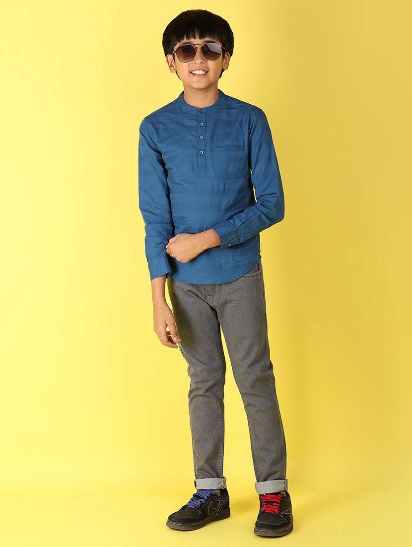 boy solid mandrain neck shirt - 21102692 -  Standard Image - 4