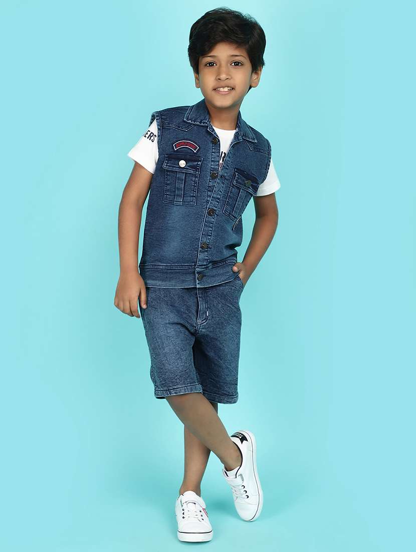 boys printed shorts set with denim jacket - 21102788 -  Standard Image - 1