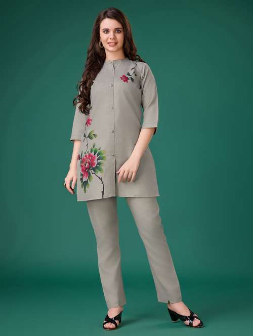 grey floral print co-ord set - 21102901 -  Standard Image - 0