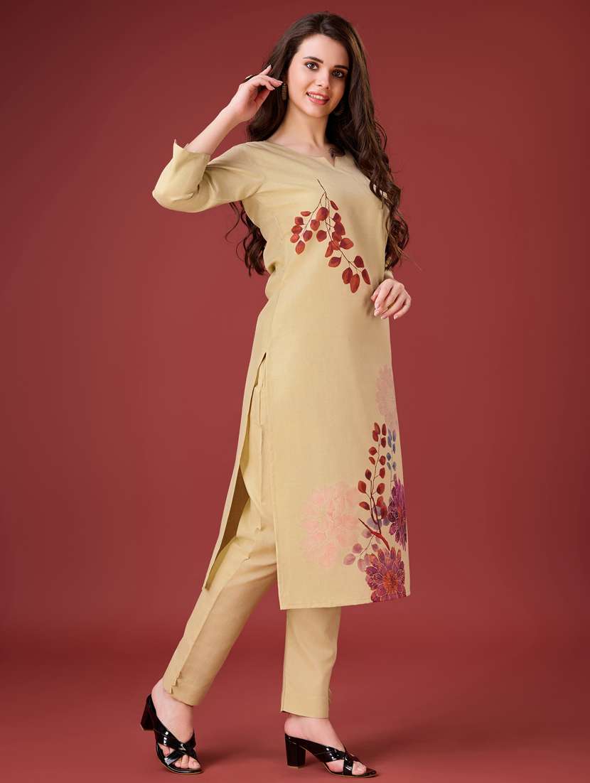 women placement print notch neck kurta pant set - 21102920 -  Standard Image - 1