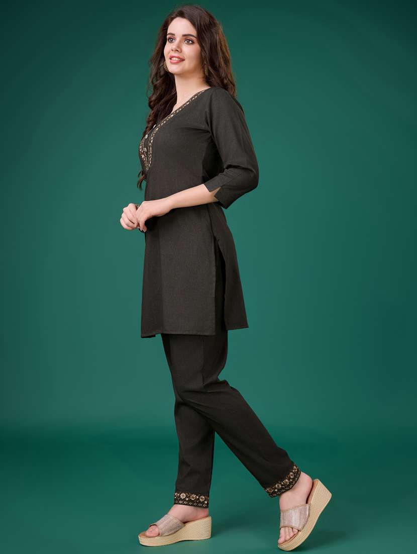 women neck embroidered co-ord set - 21102927 -  Standard Image - 1