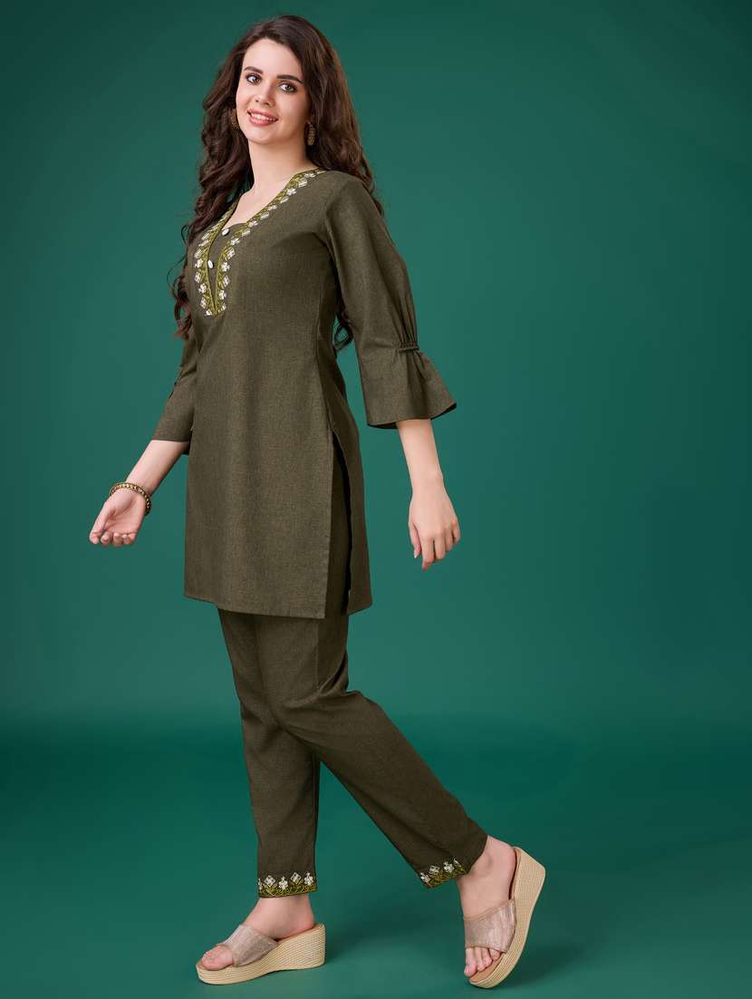 women neck embroidered co-ord set - 21102928 - Standard Image - 1