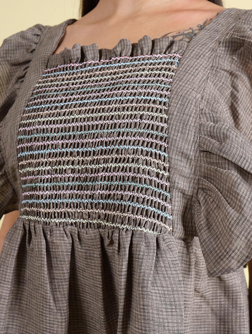 women grey checked printed detailed top - 21102941 - Standard Image - 4