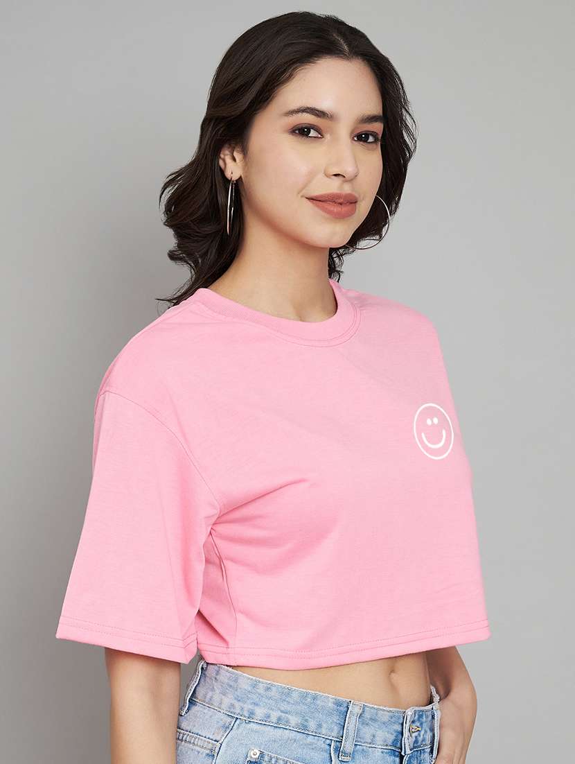 women pink placement printed crop t-shirt - 21102971 -  Standard Image - 1