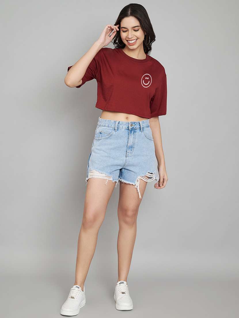 women maroon placement printed crop t-shirt - 21102975 -  Standard Image - 4