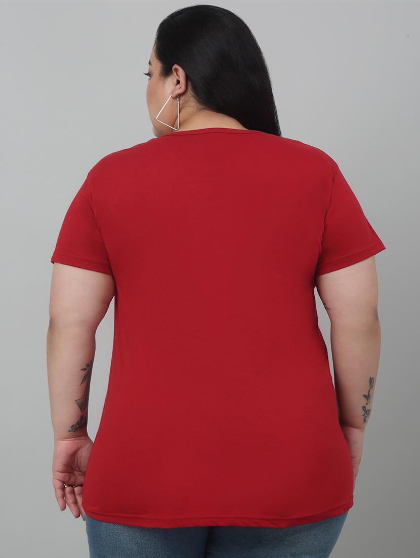 women round neck chest print plus size t-shirt - 21103010 - Standard Image - 1