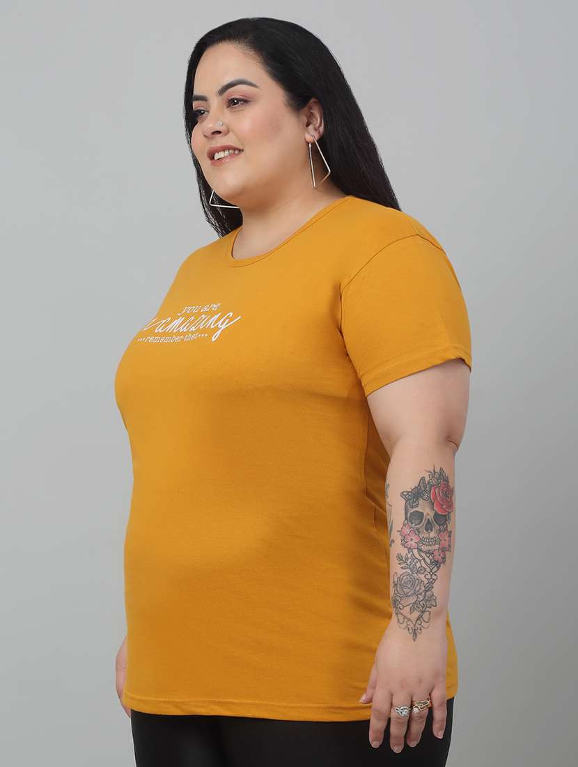 women round neck chest print plus size t-shirt - 21103011 -  Standard Image - 1