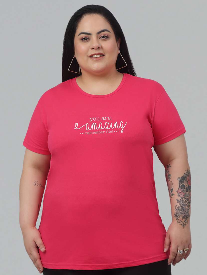 women round neck chest print plus size t-shirt