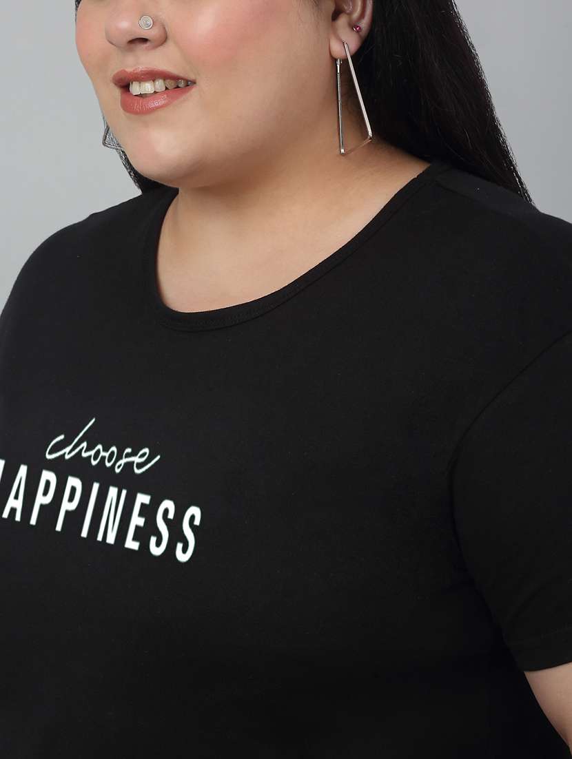 women round neck chest print plus size t-shirt - 21103042 - Standard Image - 4