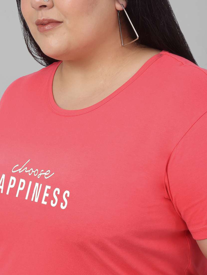 women round neck chest print plus size t-shirt - 21103043 - Standard Image - 4