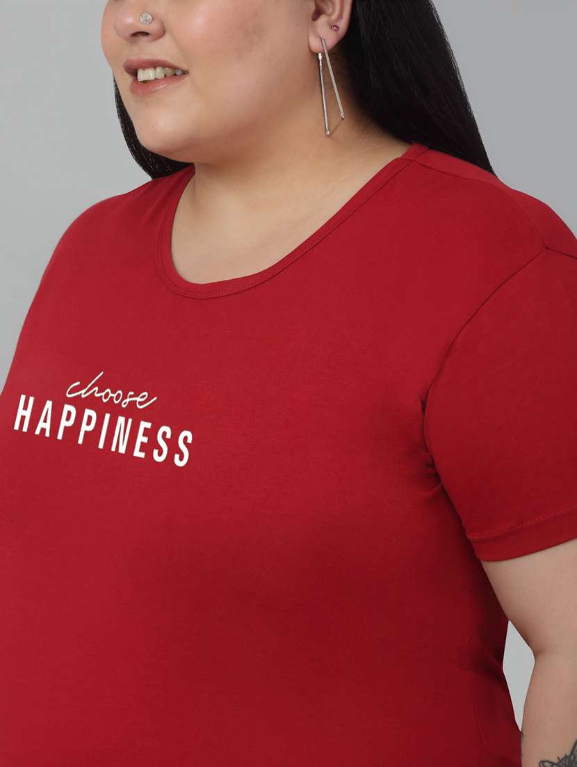 women round neck chest print plus size t-shirt - 21103044 - Standard Image - 4