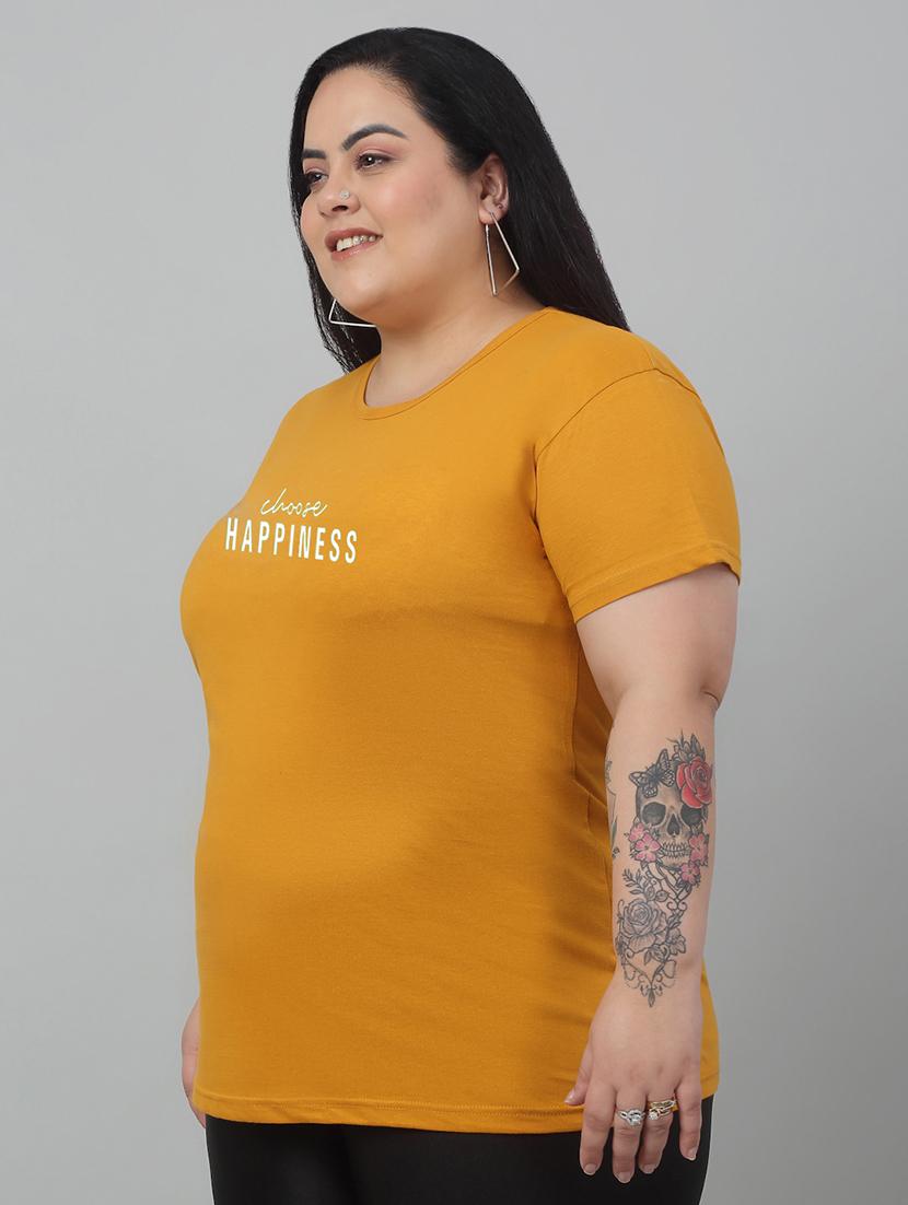 women round neck chest print plus size t-shirt - 21103045 -  Standard Image - 1