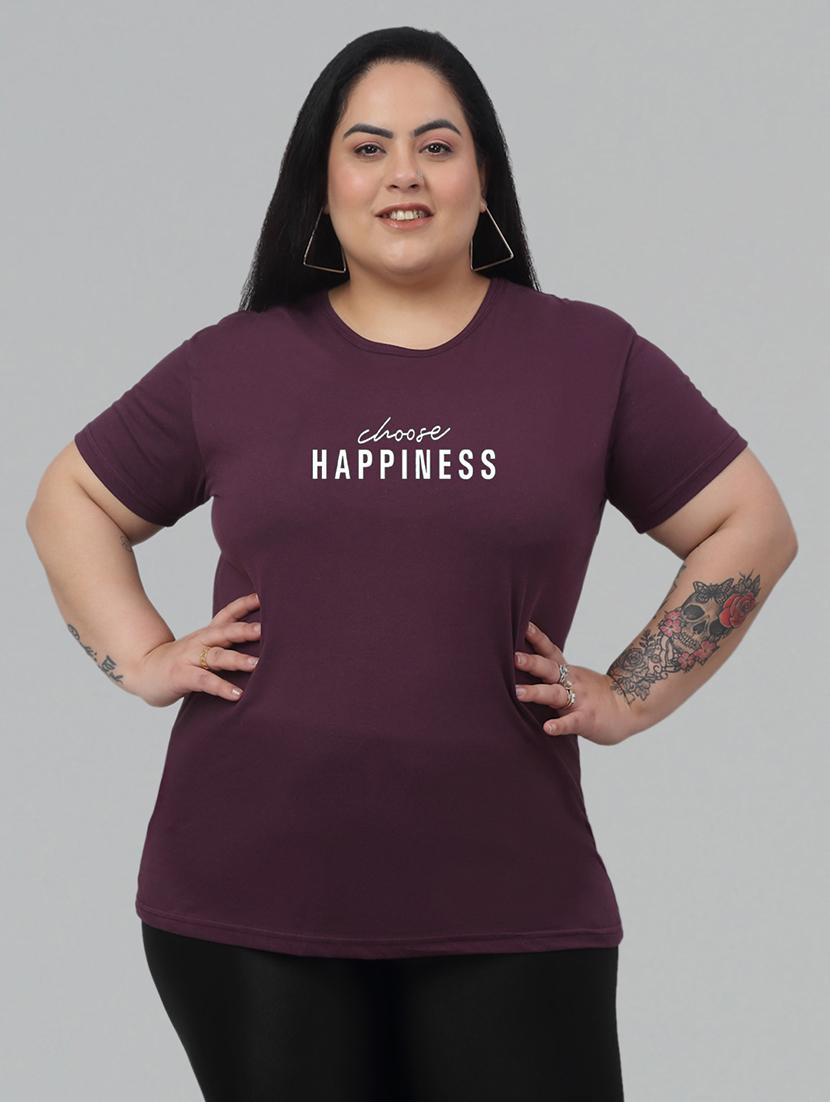 women round neck chest print plus size t-shirt
